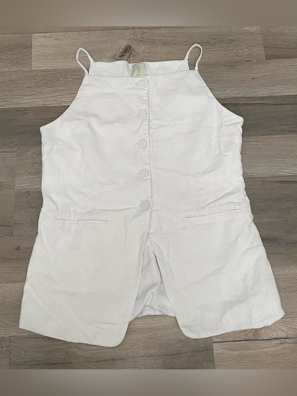 Joie White Linen Blend Boat Neck Button Front Vest Size M